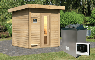 Karibu Sauna Hytti 2 naturbelassen mit 9 kW Ofen mit externer Steuerung