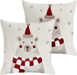 Kissen 2er Set Tiermuster JELLIES Samtstoff 45 x 45 cm Cremeweiß