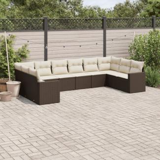 vidaXL 10-tlg. Garten-Sofagarnitur mit Kissen Braun Poly Rattan 3219463