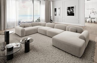 Sofa Dreams Wohnlandschaft Stoff Sofa Polstersofa Stoffcouch Stoffsofa Barcelona U Form Couch, Loungesofa