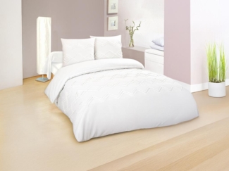 Vente-unique - Bettwäsche aus 100% Baumwolle 57 Fäden/cm² - Bettbezug 240x260 cm + 2 Kissenbezüge 63x63 cm - Weiß mit getufteten Motiven - IZAURA