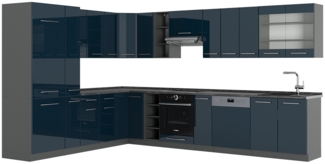 Eckküche Fame-Line Dunkelblau Hochglanz/Anthrazit 347 x 46 cm ohne Arbeitsplatte Vicco