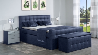 Meisterbetten Boxspringbett Celo 140x220 in MS-Blue, Matratzenbezug Nano, Ergoflex-Topper