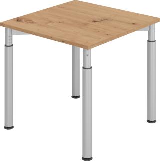 bümö® Schreibtisch Y-Serie höhenverstellbar, Tischplatte 80 x 80 cm in Asteiche, Gestell in silber