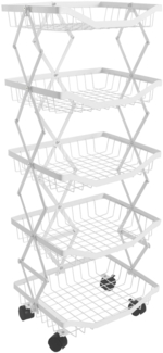 Regal HWC-N53, Küchenregal Rollregal Küchenwagen Standregal, Korb faltbar rollbar Eisen 95x39x28cm ~ weiß