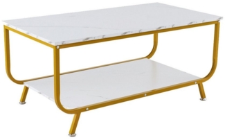 COSTWAY Couchtisch, Marmor, rechteckig, mit Stauraum, 105x55x46,5cm, gold