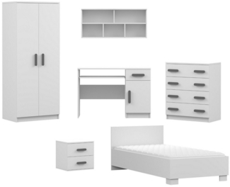 Deine Möbel 24 Jugendzimmer-Set INGE Jugendzimmer Jugendmöbel Kinderzimmer komplett 6-teilig, (Kindermöbel aus Laminatplatte, 6-tlg, Bett, Nachttisch, Schreibtisch, Hängeregal, Kleiderschrank, Kommode), Kinderzimmer Set Weiß Griffe Rosa Blau Grün Grau ...