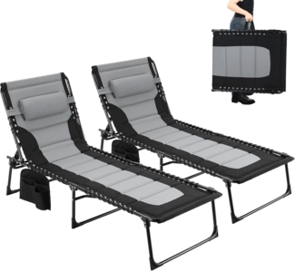 TLGREEN Gartenliege,XXL Sonnenliege klappbar,Gartenliege mit Kopfstütze, 199×66×35 cm Liegestuhl mit 5-Fach Verstellbarer Rückenlehne, 2 St, extra Große Gartenliege bis 150 kg, Strandliege, Relaxliege, Campingliege, Liege für Outdoor