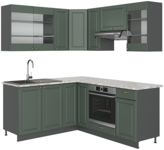 Eckküche Fame-Line Grün-Gold Landhaus/Anthrazit 190 x 60 cm , AP Marmor Vicco