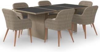 vidaXL 7-tlg. Garten-Essgruppe Poly Rattan Braun 3059483