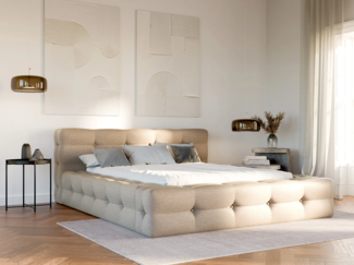 Vente-unique - Polsterbett + Lattenrost + Matratze - 160 x 200 cm - Melierter Stoff - Beige - LERUCO von Pascal Morabito