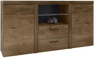 Furnix Anrichte Alvor Sideboard mit 2 Schubladen Glasvitrine 156,4 cm mit/ohne LED, 156,4x82x40,3 cm, multifunktionell & zeitloses Design