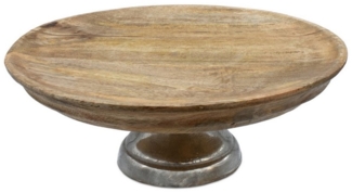 Spetebo Servierteller Mango Deko Teller mit Fuß aus Aluminium - Ø 30 cm, Holz, (Dekorativer Teller, 1-tlg, Inhalt), Holz Servierständer mit Metall Standfuß