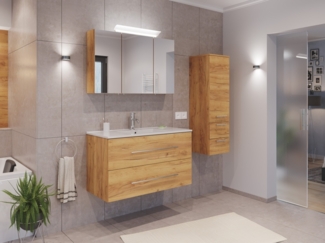 Badmöbel Set Firenze 100 3tlg. Spiegelschrank & Seitenschrank eiche gold : Eiche Gold