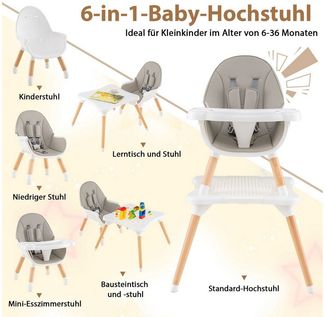 COSTWAY Hochstuhl (1 St), Kombihochstuhl, Babystuhl, mit Doppeltablett