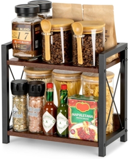 ANBOXIT Holz Gewürzregal 2 Tier Organizer Küchenregal Arbeitsplatte Braun