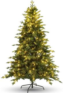 LUCKZON Künstlicher Weihnachtsbaum 6FT 183cm grün, PE/PVC, schwer entflammbar, Frasertanne, 250 LED-Warmlichter, 950T Zweige, 7 Zoll