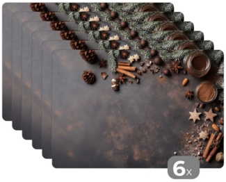 MuchoWow Platzset Zimt - Weihnachten - Braun - Bronze, (6-St), Platzsets, Tischset, Abwaschbar, Tischsets, Platzdeckchen