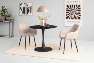 HELA Essgruppe MOSEL, (3-tlg), Tisch 90x75 cm, Platte rund, gesinterter Stein, Armlehnenstuhl