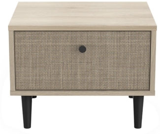 Calicosy 'SAÏGON' Nachttisch mit 1 Schublade Eichenholzoptik, Druck Rattan - Braun