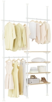 SoBuy Kleiderständer KLS17, Teleskop Kleiderständer, offener Kleiderschrank Kleiderstange, mit 3 Kleiderstange und 4 Ablagen Teleskop Garderoben System