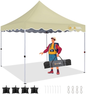 HOTEEL 3x3 Pop Up Pavillon wasserdicht stabilen Uv Schutz 50+, Partyzelt Geschützte Faltpavillon Faltbar für Camping、Partys、Garten. Bonus 4 Windseile + 8 Erdspieße + 4 Sandsäcken (Khaki)