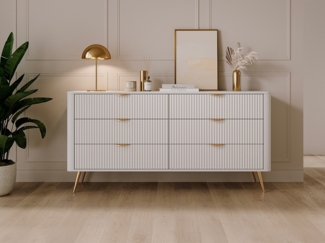 Vente-unique - Kommode mit 6 Schubladen - Weiß & Goldfarben - ELONARIA von Pascal Morabito