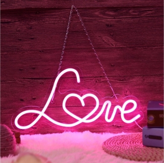 MUPOO LED Dekolicht LOVE LED Neonschild LED Wandleuchte Nachtlicht Acryl,Jubiläum, Rosa, Ein/Aus-Schalter,USB,LED Fest Integriert,2M Kabel-USB Batteriebetrieb