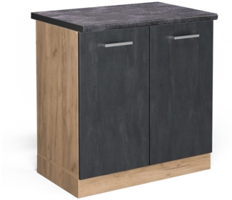 Spülenunterschrank R-Line Schwarz Beton 80 cm AP Anthrazit Vicco