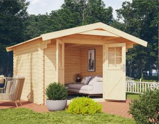 Gartenblockhaus Rentrup 5 - 280x280 cm mit Vordach, 28 mm Holz naturbelassen