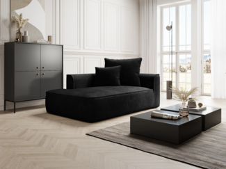 Vente-unique - Recamiere - linksseitig - Cord - Schwarz - PINETA