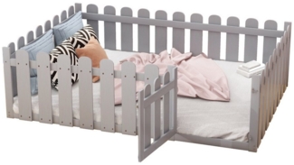OKWISH Kinderbett Doppelbett Funktionsbett Jugendbett Holzbett Gästebett Einzelbett (Bodenbett mit Umrandung und Tür, robustes Kiefernholz, vielseitig als Spielplatz und Leseecke nutzbar, sicher und langlebig, 140x200cm), ohne Matratze