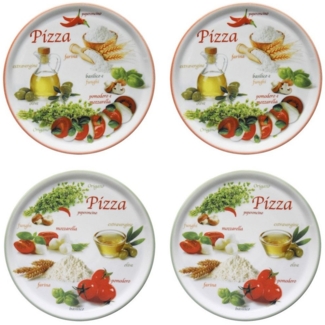 4er Set Pizzateller Napoli Green & Red Ø 32 cm Platte XL-Teller Porzellan