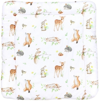TupTam Baby Wickeltischauflage mit Baumwollbezug Gemustert, Farbe: Waldtiere/Igel/Reh/Fuchs/Kaninchen/Beige, Größe: 70x50 cm