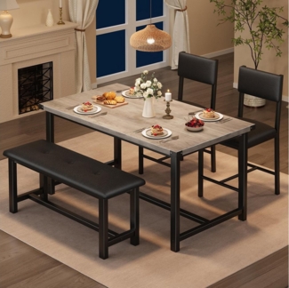 GarveeMore Essgruppe für 4,Esstisch mit 2 gepolsterten Stühlen und Bank, Holzküchen-Esszimmer-Set,für kleine Räume,Wohnung,Haus,Küche