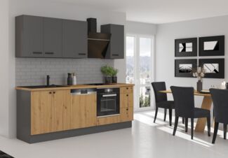 Küche AVA & NESSA Basic 240 cm Anthrazit Eiche Artisan Küchenzeile Küchenblock