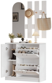 OKWISH Garderoben-Set Schuhschrank, Spiegel und Haken, (Garderobenschrank, Schuhregal, Wohnzimmerregal, für kleine Flure), Schuhschrank 2 Klapptüren und eine Schiebetür