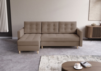 AX LIVING Kleine Couch L Form Nesbit 224cm Braun mit Schlaffunktion&Bettkasten