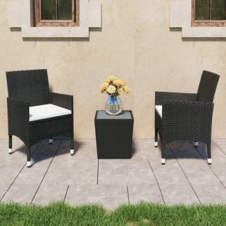 3-tlg. Bistro-Set Poly-Rattan und Hartglas Schwarz