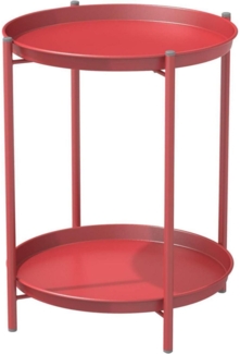 Runder Beistelltisch 2 Ebenen Metall 45x45x53cm Rot für Wohnzimmer Schlafzimmer