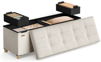 SONGMICS Sitzbank mit Stauraum, Hocker faltbar, 38 x 110 x 40 cm, Aufbewahrungsbox mit Deckel, Fußhocker 112 L, Samt, bis 300 kg belastbar, Flur Wohnzimmer Schlafzimmer