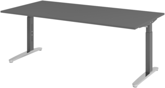 bümö manuell höhenverstellbarer Schreibtisch 200x100 in graphit Gestell in graphit/alu - PC Tisch höhenverstellbar & groß, höhenverstellbarer Tisch Büro, großer Computertisch verstellbar, X2E-G-GC