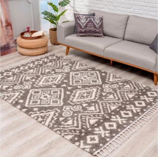 Carpet City Hochflor-Teppich Pulpy 541, rechteckig, Höhe: 30 mm, besonders weich, mit Fransen, Ethno Look