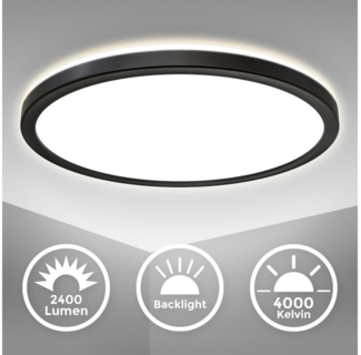 B.K.Licht LED Deckenleuchte LED Panel schwarz ultraflach rund/eckig Backlight-Effekt, LED fest integriert, 3000K, schwarzes LED Panel rund/eckig Hintergrundbeleuchtung