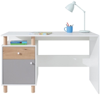 Lomadox Schreibtisch FAIRFAX-133, Schreibtisch, in weiß mit Eiche und grau