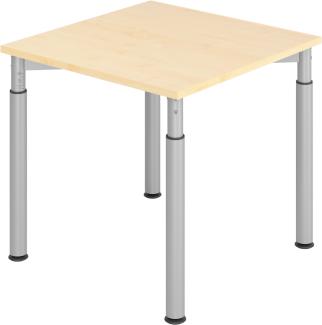 bümö höhenverstellbarer Schreibtisch 80x80 cm in Ahorn, Gestell silber - PC Tisch höhenverstellbar & klein, höhenverstellbarer Tisch Büro, kleiner Computertisch verstellbar, Y-Serie, YS-08-3-S