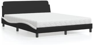 vidaXL Bett mit Matratze Schwarz und Weiß 160x200 cm Kunstleder 3208442