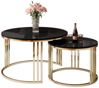 Lookway Couchtisch LORI 2in1 runder Couchtisch mit gold chrom Gestell (2er Set), Durchmesser: ⌀70 cm und ⌀50 cm