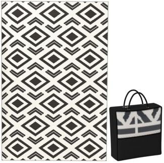 Outsunny Outdoorteppich robust, wetterfest, mit Boho-Style, Tragtasche, Rechteckig, Höhe: 1 mm, für Wohnzimmer Balkon Garten Terrasse Bad Flur, 182x274 cm Schwarz