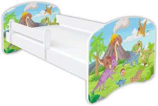 Clamaro 'Schlummerland Dinosaurier' Kinderbett 80x180 cm, Design 7, inkl. Lattenrost, Matratze und Rausfallschutz (ohne Schublade)